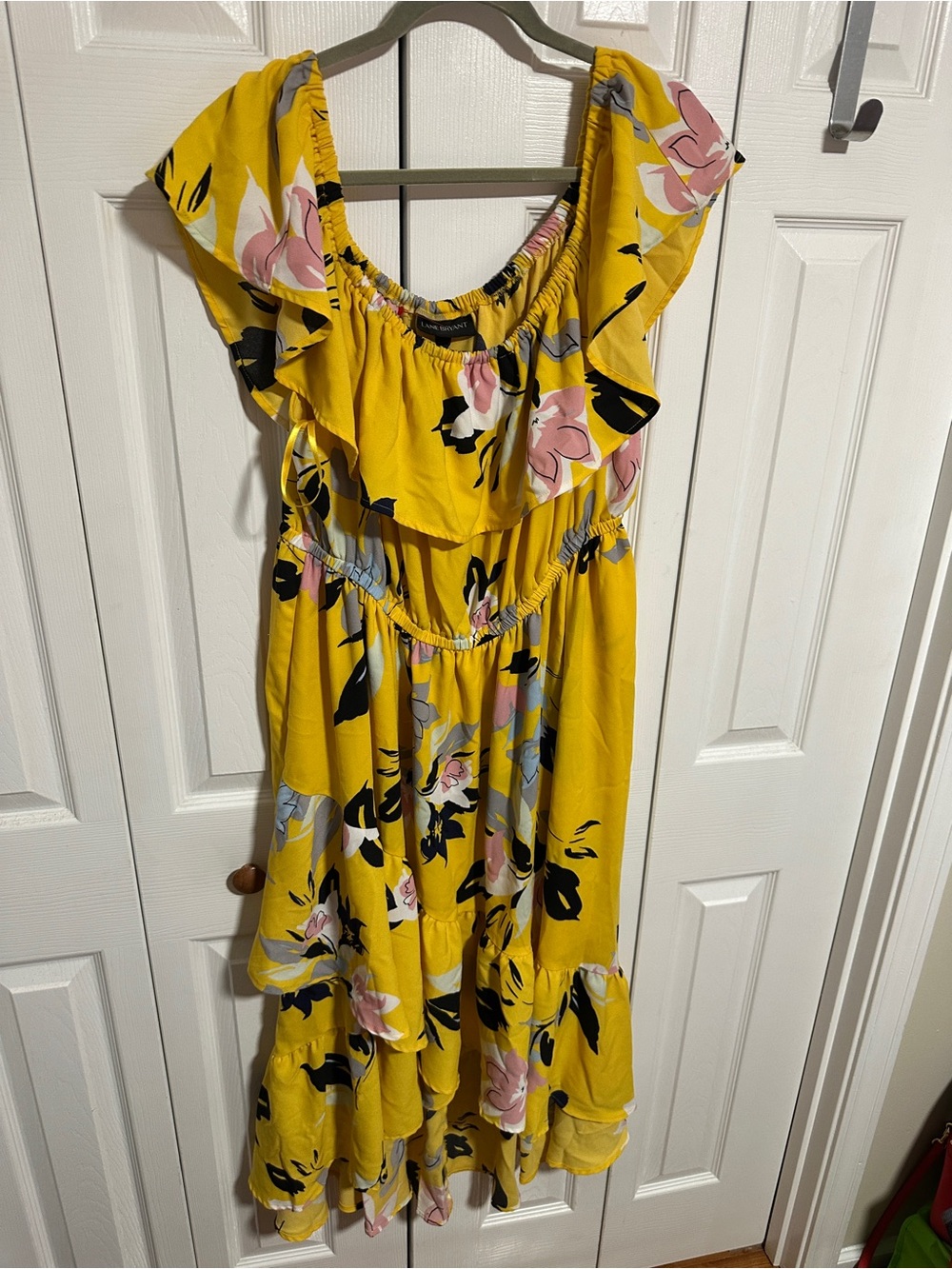 Lane Bryant Yellow Floral Off-Shoulder Midi Dress
